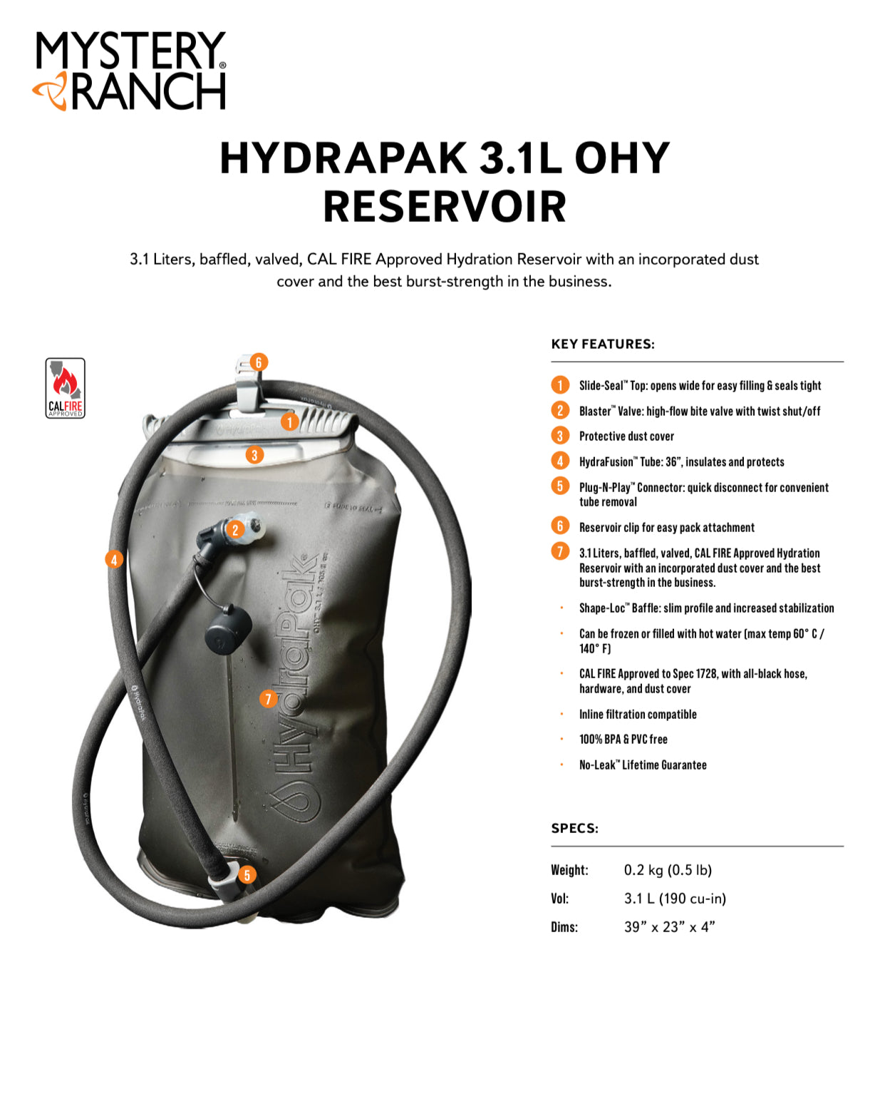 Hydrapak 3.1L OHY Reservoir